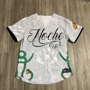 USED Men's Size M UFC Noche Baseball Jersey White Mexico Snake Pride UFC306 RARE
